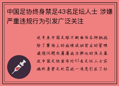 中国足协终身禁足43名足坛人士 涉嫌严重违规行为引发广泛关注 中国足协终身禁足43名足坛人士 涉嫌严重违规行为引发广泛关注